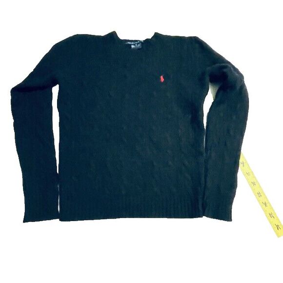 Vintage Ralph Lauren Sport Cable Knit Wool Sweater Women’s Black Crewneck Sz XS - Picture 2 of 9